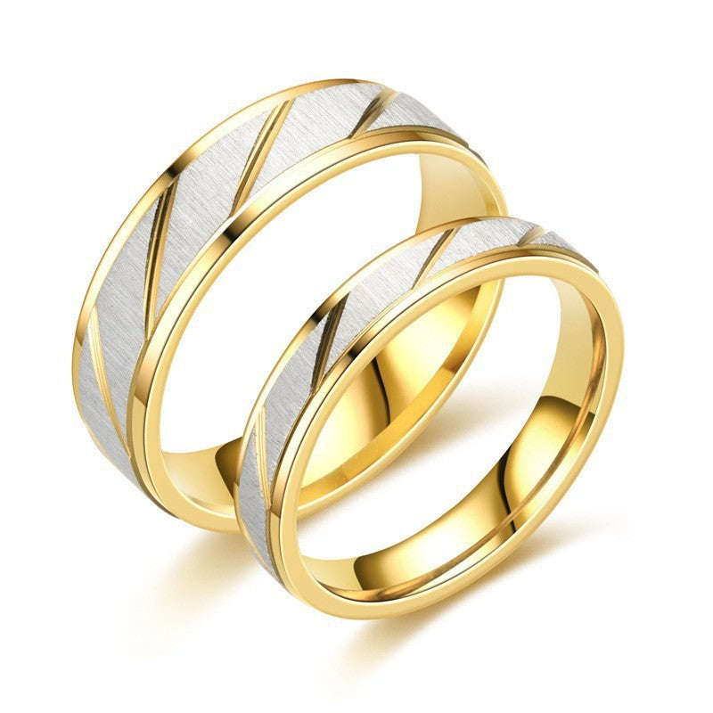 Popular Design 18K Gold Titanium Steel Couple Ring