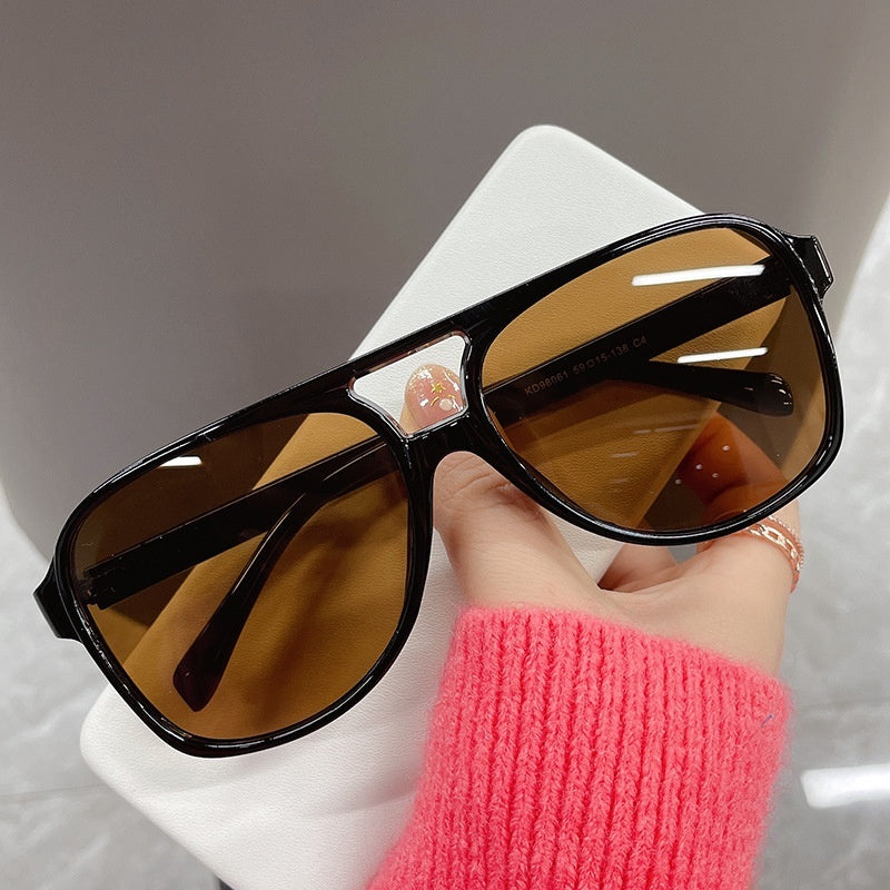 Retro Double Beam Ocean Lens Stylish Large Frame Sunglasses