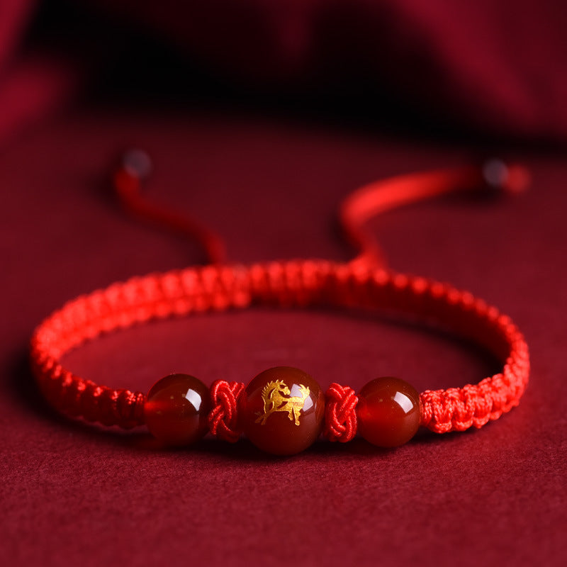 Zodiac Red Rope Bracelet Natural Red Agate