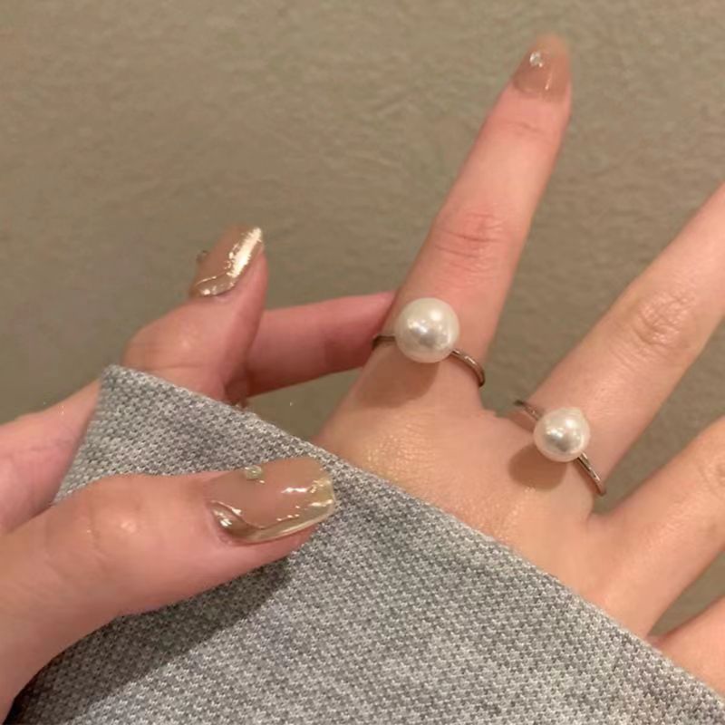 Female Sweet And Simple Open-end Pearl Ring