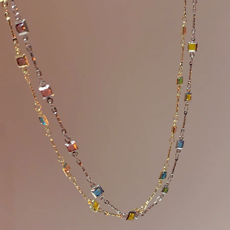 Rainbow Gem Necklace Simple Clavicle Chain