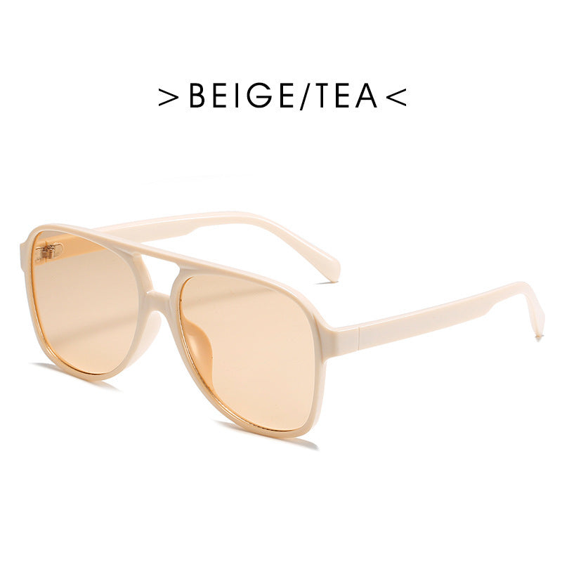 Retro Double Beam Ocean Lens Stylish Large Frame Sunglasses